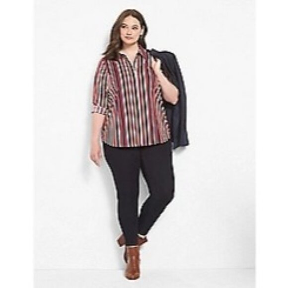 Lane Bryant Classic Long-Sleeve Collar Button-Front No-Peek Girlfriend Shirt NWT - Picture 1 of 9
